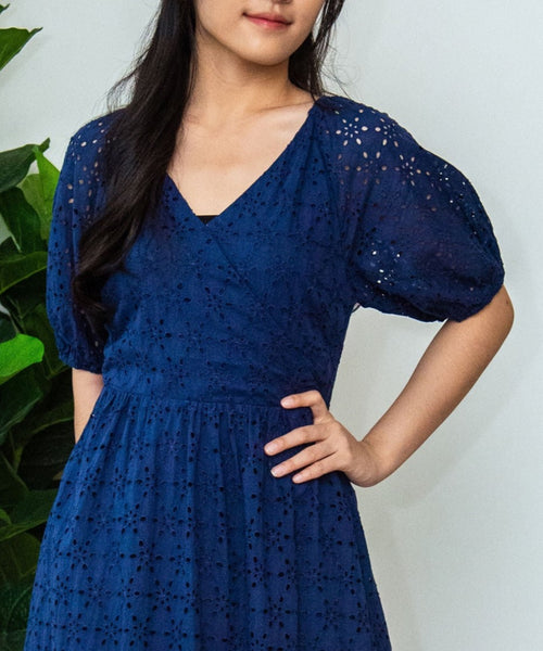 Gwen Eyelet Garden Dress in Navy