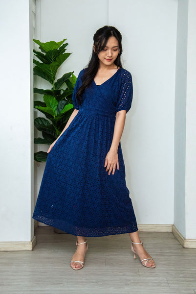 Gwen Eyelet Garden Dress in Navy