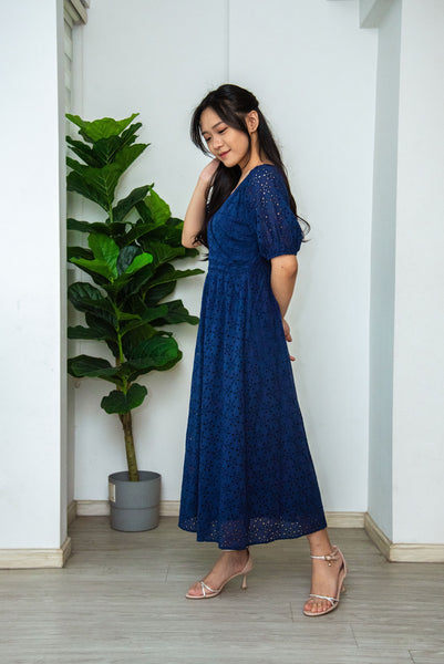 Gwen Eyelet Garden Dress in Navy