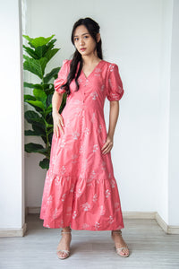 Noelle Floral Embroidery Dress | Coral Pink