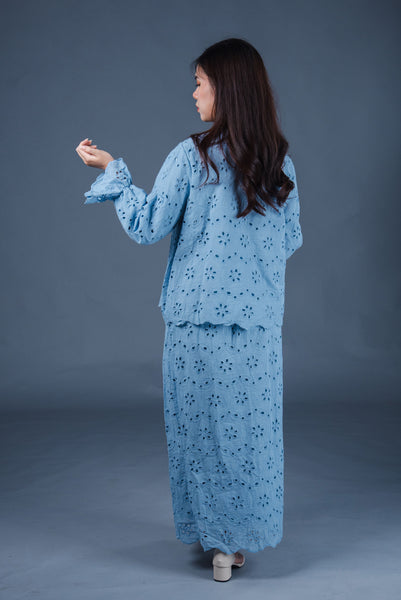 Queenie Eyelets Kurung Set - Sky Blue