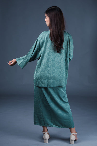 Dean Emboss Kurung Set - Moss Green