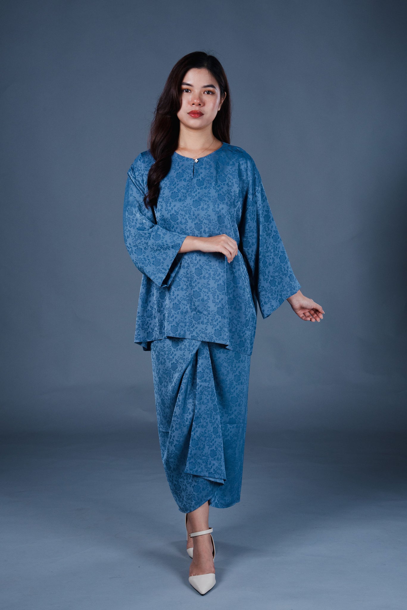 Dean Emboss Kurung Set - Blue