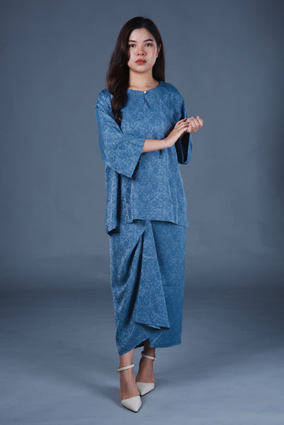 Dean Emboss Kurung Set - Blue