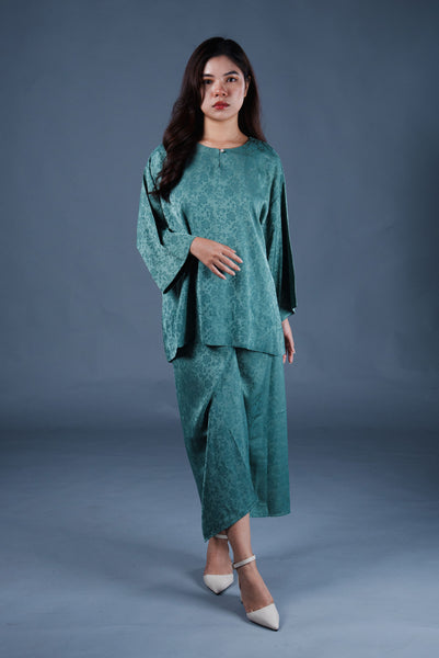 Dean Emboss Kurung Set - Moss Green