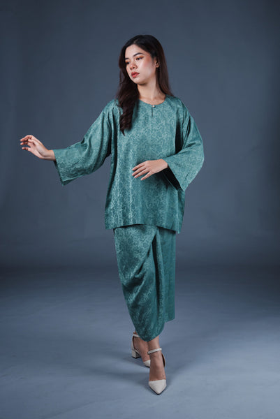 Dean Emboss Kurung Set - Moss Green