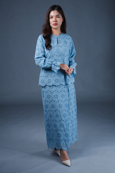 Queenie Eyelets Kurung Set - Sky Blue