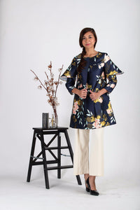 Melrose Label: Adena Floral Top in Galaxy Deep Blue