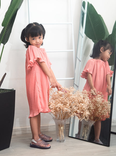 Melrose Label: Aryssa Pleated Girls Dress (Peach Pink)