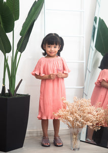 Melrose Label: Aryssa Pleated Girls Dress (Peach Pink)