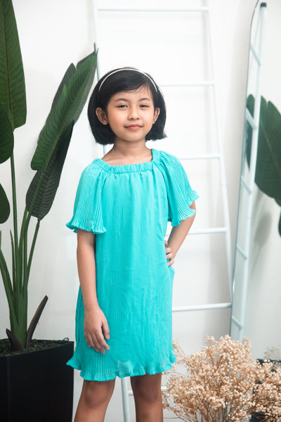 Melrose Label: Aryssa Pleated Girls Dress (Turquoise)