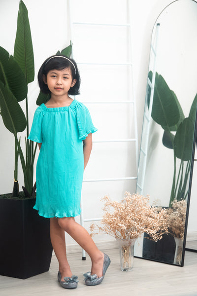 Melrose Label: Aryssa Pleated Girls Dress (Turquoise)