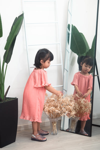 Melrose Label: Aryssa Pleated Girls Dress (Peach Pink)