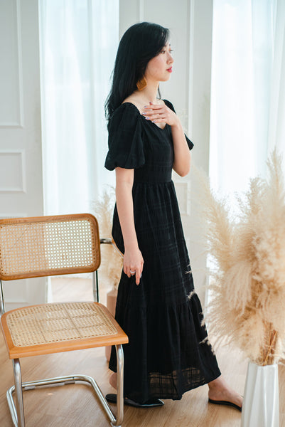 Camelia Textured Maxi Dress in Black