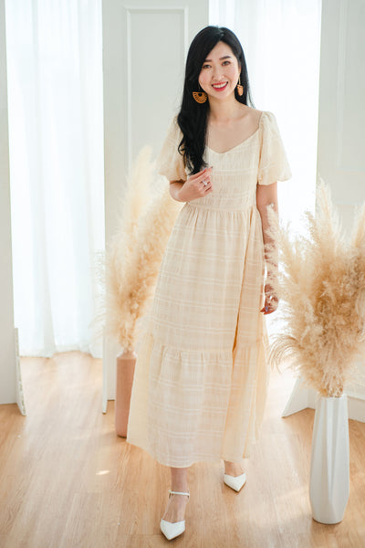 Camelia Textured Maxi Dress in Creme