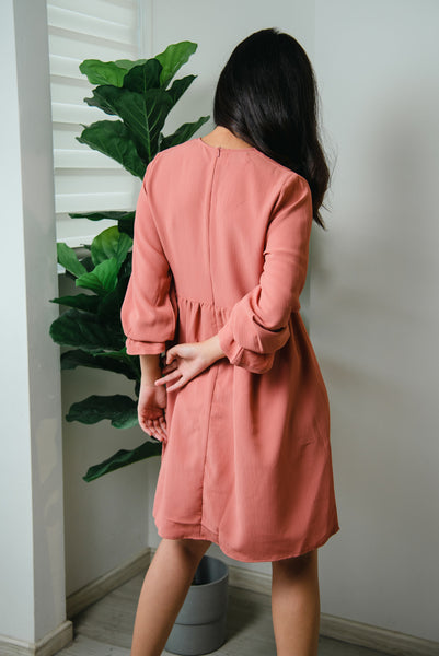 Melrose Label: Atrisa Crinkle Dress in Deep Salmon