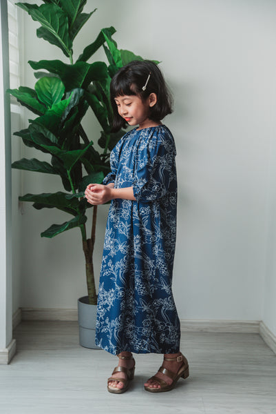 Melrose Label: Ally Floral Girl's Dress (Navy)