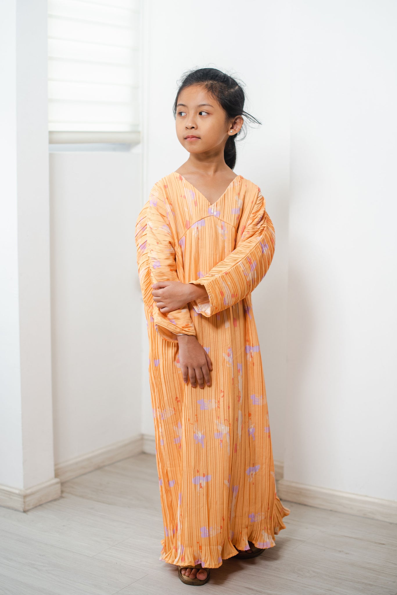 Melrose Label: All Heals Pleated Girl Dress in Marigold