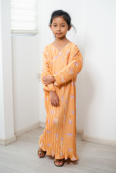 Melrose Label: All Heals Pleated Girl Dress in Marigold