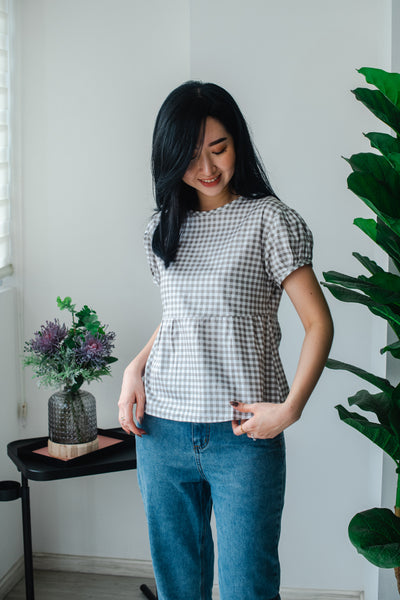 Melrose Label: Audrey Gingham Adult Top in Grey