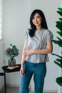 Melrose Label: Audrey Gingham Adult Top in Grey