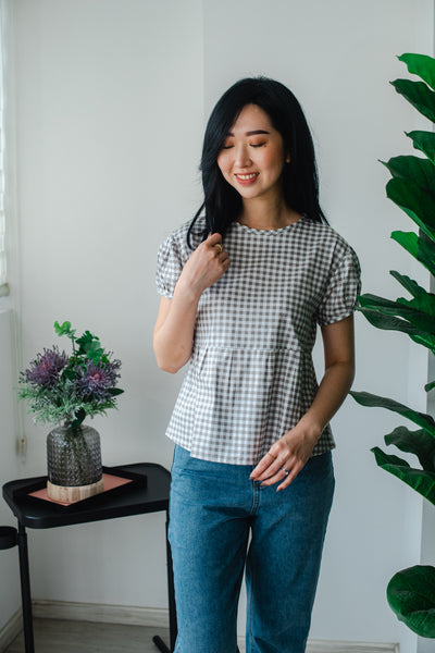 Melrose Label: Audrey Gingham Adult Top in Grey