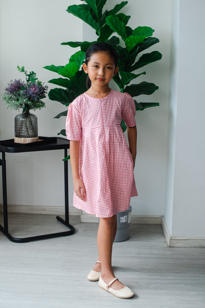 Melrose Label: Audrey Gingham Girls Dress in Pink