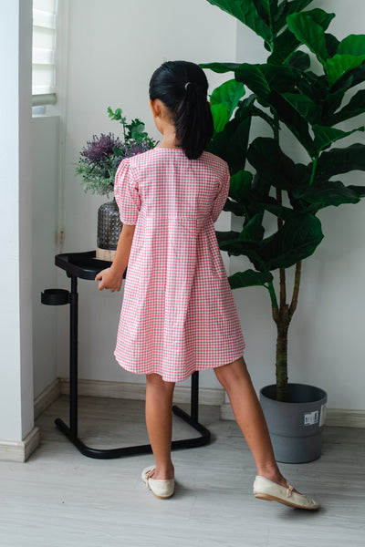 Melrose Label: Audrey Gingham Girls Dress in Pink