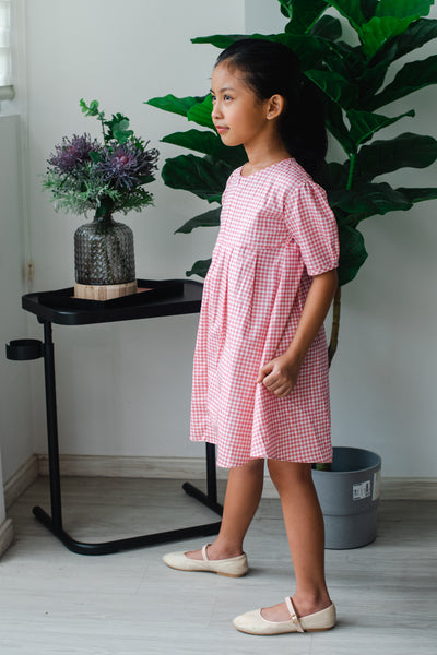 Melrose Label: Audrey Gingham Girls Dress in Pink