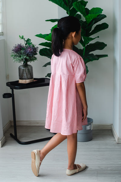 Melrose Label: Audrey Gingham Girls Dress in Pink