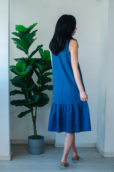 Zoey Two-way Texture Dress In Steel Blue