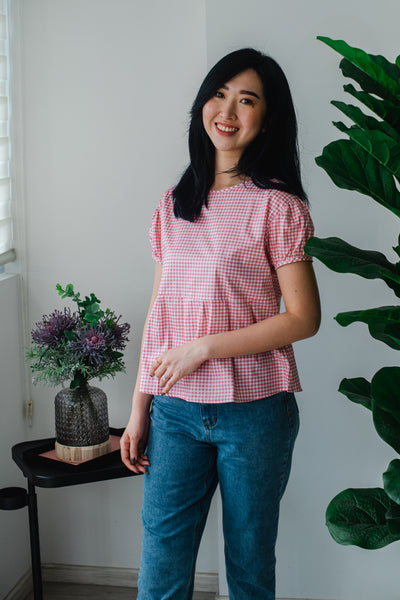 Melrose Label: Audrey Gingham Adult Top in Pink