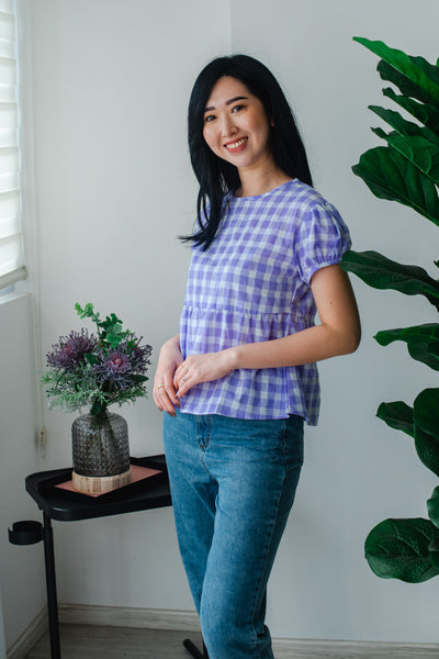 Melrose Label: Audrey Gingham Adult Top in Purple