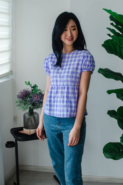 Melrose Label: Audrey Gingham Adult Top in Purple