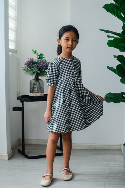 Melrose Label: Audrey Gingham Girls Dress in Black