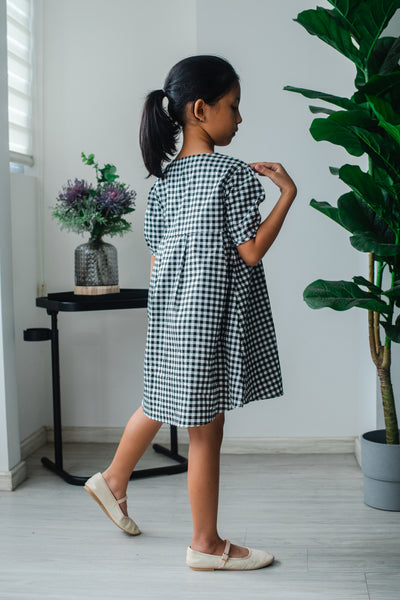 Melrose Label: Audrey Gingham Girls Dress in Black