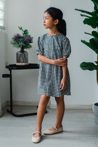 Melrose Label: Audrey Gingham Girls Dress in Black