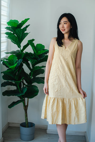 Zoey Two-way Texture Dress In Pastel Yellow