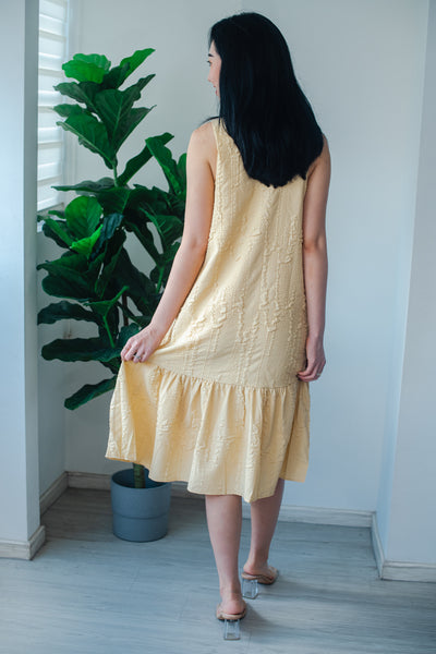 Zoey Two-way Texture Dress In Pastel Yellow