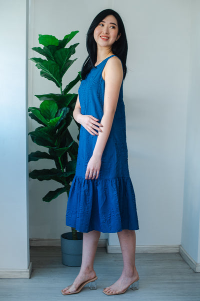 Zoey Two-way Texture Dress In Steel Blue