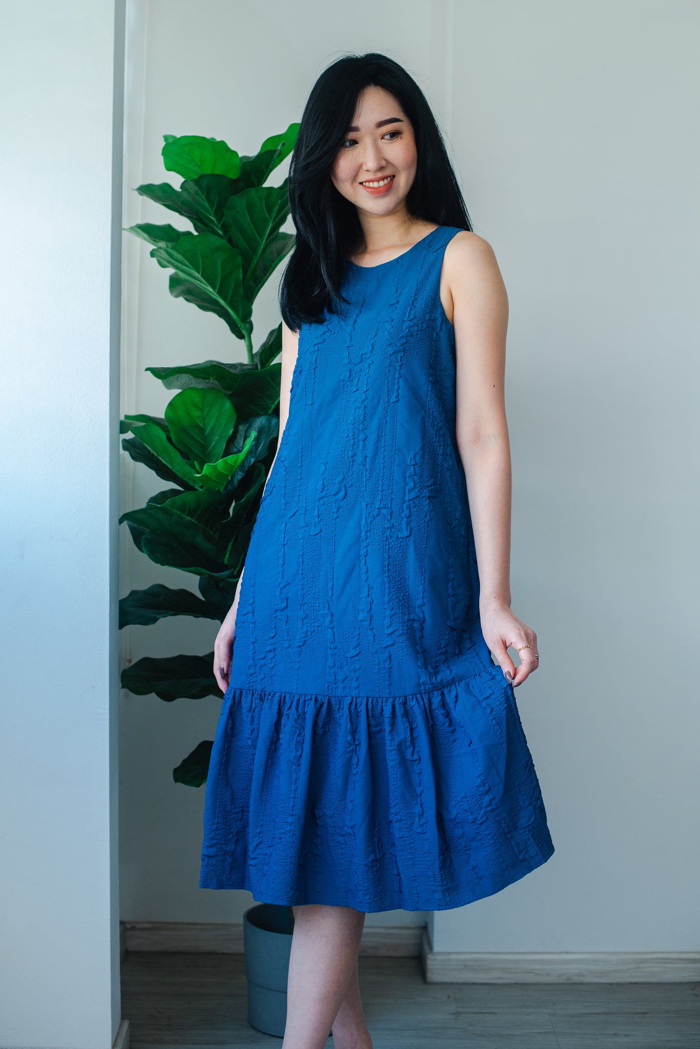 Zoey Two-way Texture Dress In Steel Blue