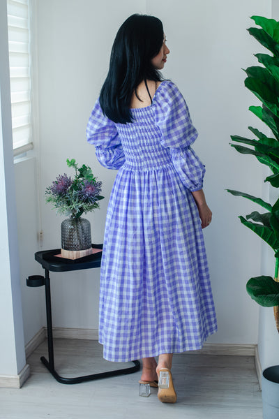 Melrose Label: Audrey Gingham Adult Dress in Purple