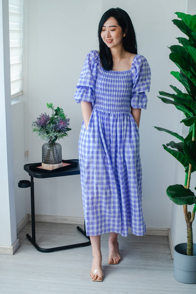 Melrose Label: Audrey Gingham Adult Dress in Purple