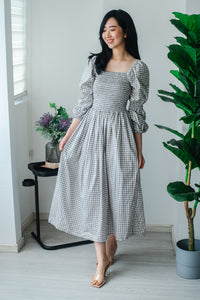 Melrose Label: Audrey Gingham Adult Dress in Grey