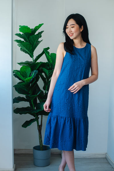 Zoey Two-way Texture Dress In Steel Blue