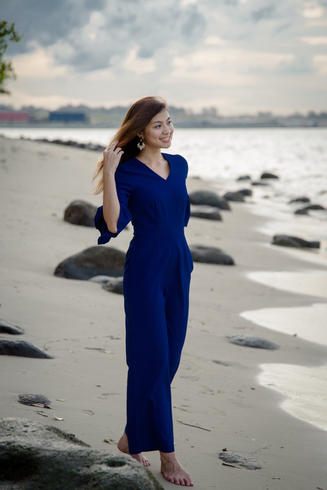 Melrose Label: Wallace Ruffle Sleeve Jumpsuit in BerryBlue