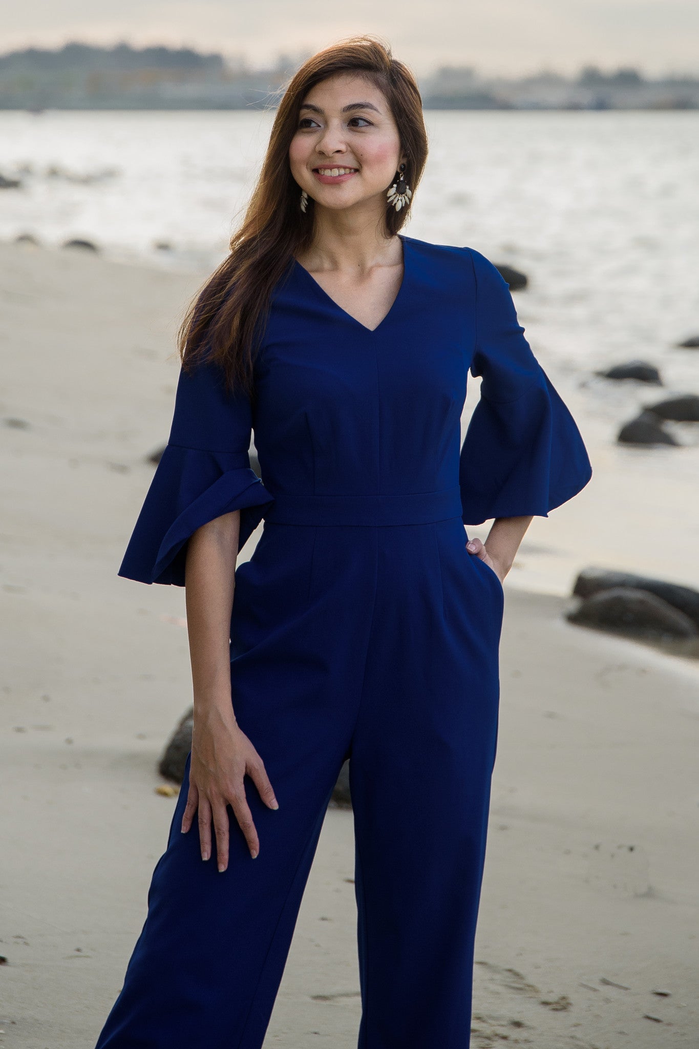 Melrose Label: Wallace Ruffle Sleeve Jumpsuit in BerryBlue
