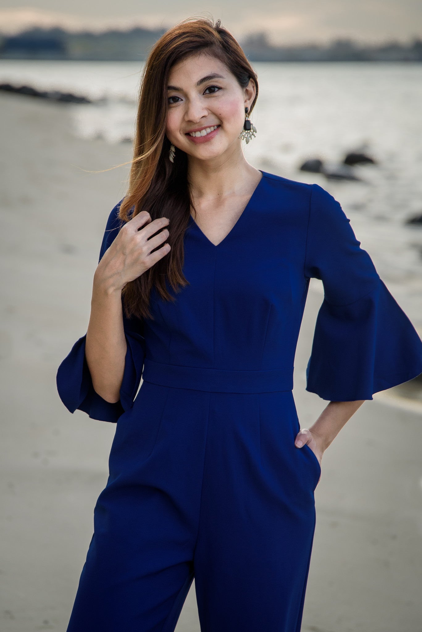 Melrose Label: Wallace Ruffle Sleeve Jumpsuit in BerryBlue