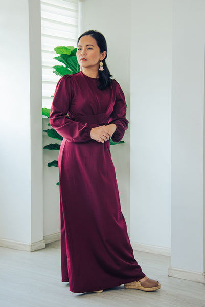 Melrose Label: Amelia CrossFront Maxi Dress in Maroon