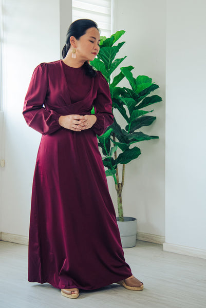 Melrose Label: Amelia CrossFront Maxi Dress in Maroon